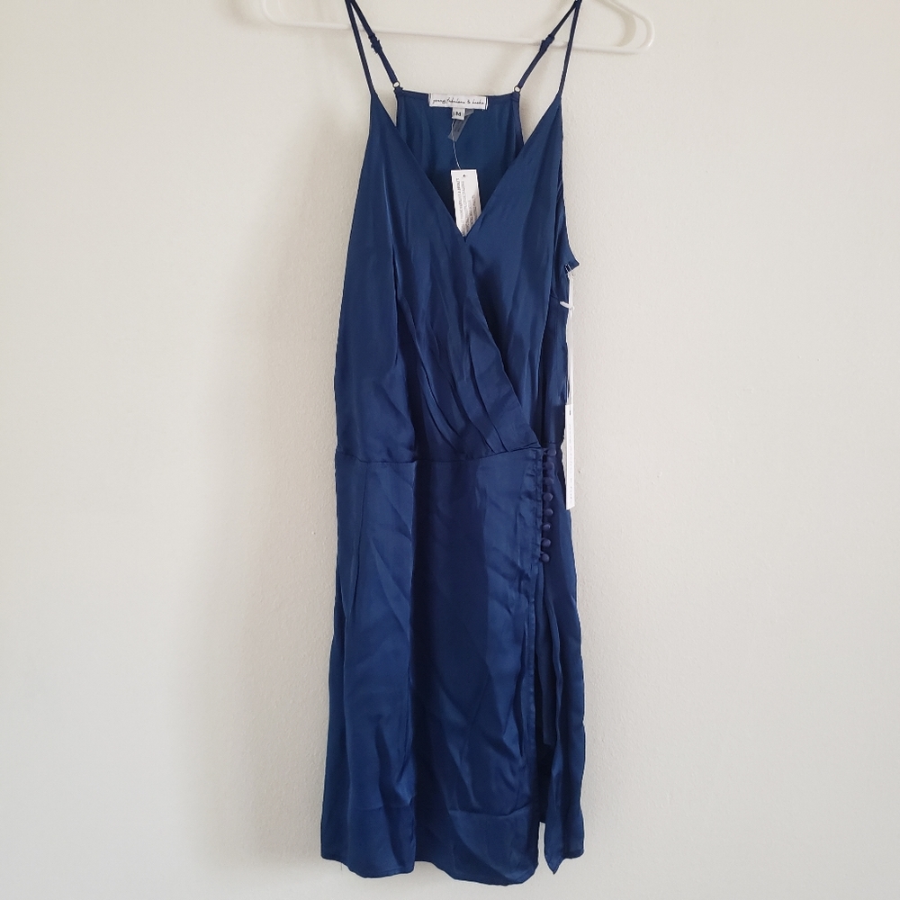 YOUNG FABULOUS & BROKE Dress Jameson Wrap Mini Dress in Jewel Blue Sky NWT - Picture 7 of 16
